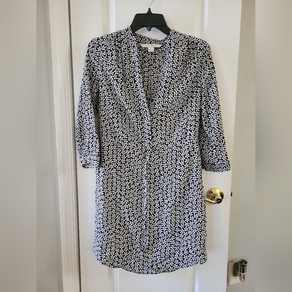 Diane von Furstenberg DVF 100% Silk Drawstring Waist Shirt Dress Size 2